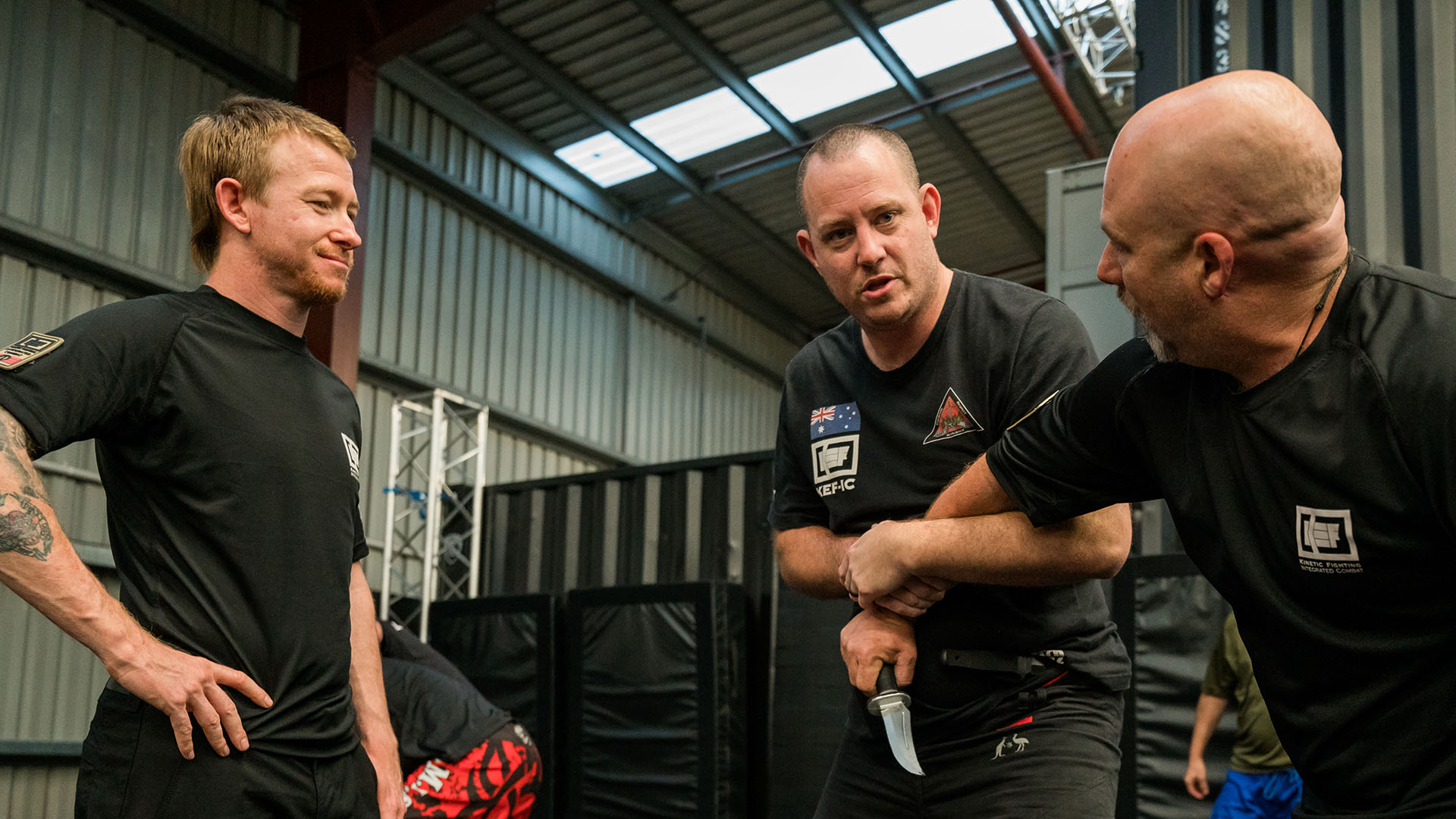 KEF–IC Instructor Geordie Lavers-McBain teaching knife defence