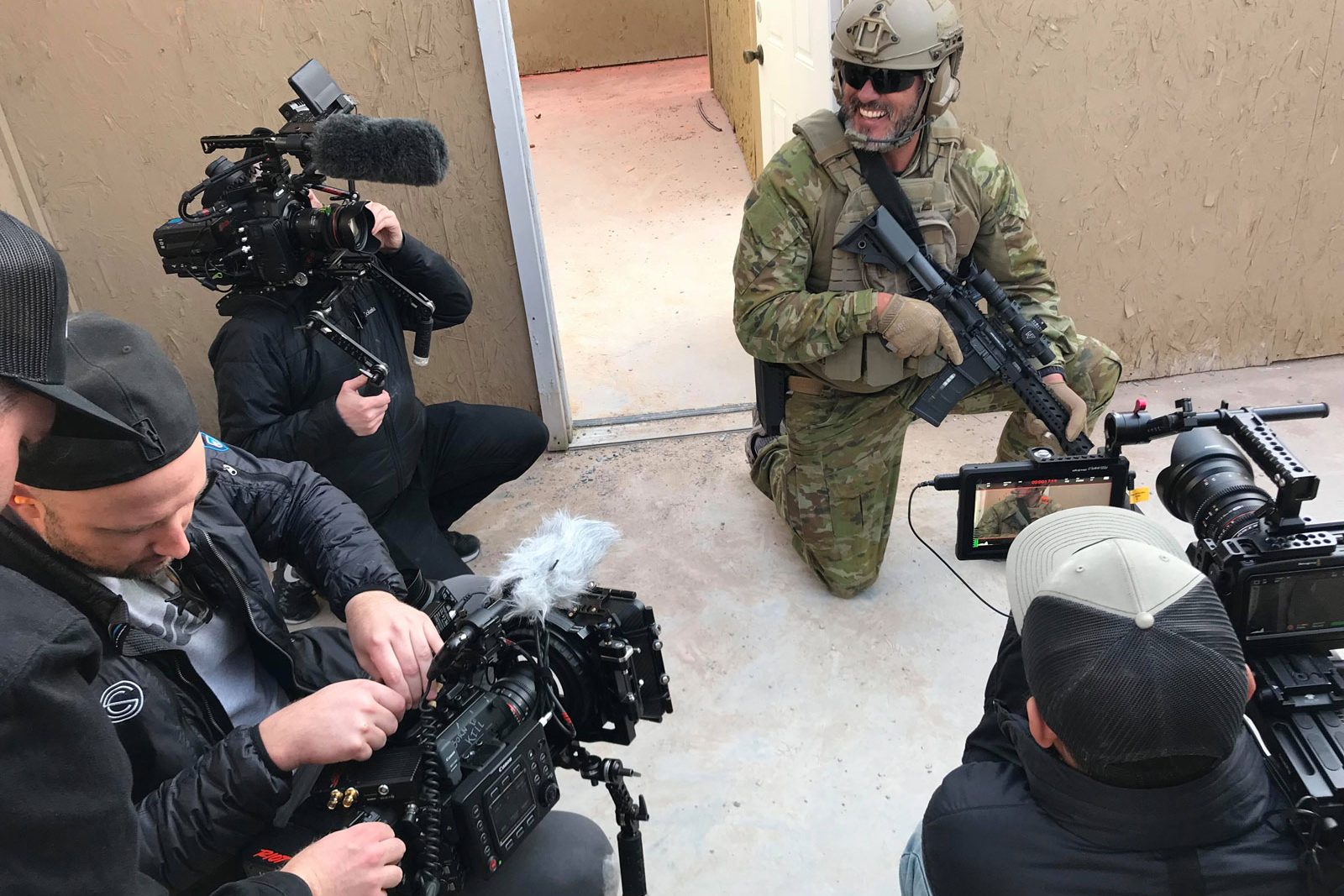 Reece Dewar shares a laugh with Force Ordnance's camera crew in Nevada, USA, Jan. 2019